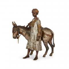 Franz Xaver Bergmann Orientalist cold painted bronze sculpture of a boy and a donkey by Bergman - 3672494