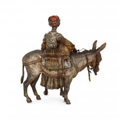 Franz Xaver Bergmann Orientalist cold painted bronze sculpture of a boy and a donkey by Bergman - 3672495