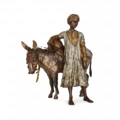 Franz Xaver Bergmann Orientalist cold painted bronze sculpture of a boy and a donkey by Bergman - 3672496