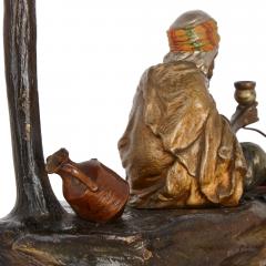 Franz Xaver Bergmann Viennese cold painted bronze lamp of an Arab by a campfire by Bergman - 3506598