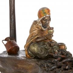 Franz Xaver Bergmann Viennese cold painted bronze lamp of an Arab by a campfire by Bergman - 3506599