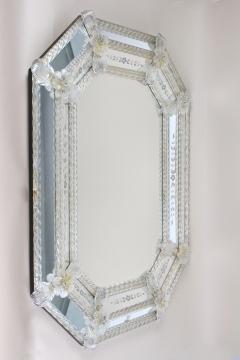 Fratelli Barbini 20th Century Octagonal Murano Glass Mirror With Glass Flowers Italy ca 1970s - 4602375