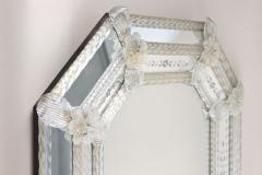 Fratelli Barbini 20th Century Octagonal Murano Glass Mirror With Glass Flowers Italy ca 1970s - 4602376