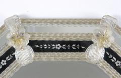 Fratelli Barbini 20th Century Octagonal Murano Glass Mirror With Glass Flowers Italy ca 1970s - 4602385