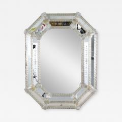 Fratelli Barbini Octagonal Murano Glass Mirror With Engravings Glass Flowers Signed IT 1970s - 3373755