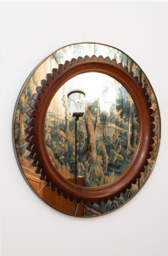 Fratelli Marelli Mid Century Modern Round Walnut and Brass Mirror by Fratelli Marelli - 3833346