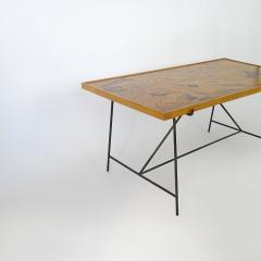 Fratelli Saporiti Saporiti 1950s Marquetry Wood Top and Metal Base Coffee Table - 3450326