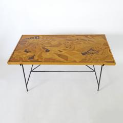 Fratelli Saporiti Saporiti 1950s Marquetry Wood Top and Metal Base Coffee Table - 3450327