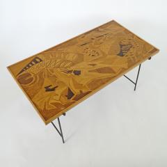 Fratelli Saporiti Saporiti 1950s Marquetry Wood Top and Metal Base Coffee Table - 3450333