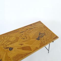 Fratelli Saporiti Saporiti 1950s Marquetry Wood Top and Metal Base Coffee Table - 3450335