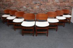 Fratelli Saporiti Set of Eight Italian Modern Shell Dining Chairs in Teak and Boucl by Saporiti - 4229388