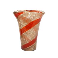 Fratelli Toso Fratelli Toso Glass Vase With Red Spiral and Avventurine 1950s - 4288052
