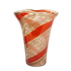 Fratelli Toso Fratelli Toso Pair of Pinched Top Glass Vases With Red Spiral 1950s - 2395514