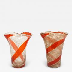 Fratelli Toso Fratelli Toso Pair of Pinched Top Glass Vases With Red Spiral 1950s - 2398147