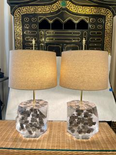 Freda Koblick Lucite Layered Hexagonal Block Lamps Pair by Freda Koblick - 4636760