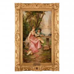 Frederic Soulacroix Antique French oil painting of a romantic courting scene by Frederic Soulacroix - 4448544