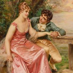 Frederic Soulacroix Antique French oil painting of a romantic courting scene by Frederic Soulacroix - 4448602