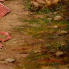 Frederic Soulacroix Antique French oil painting of a romantic courting scene by Frederic Soulacroix - 4448604