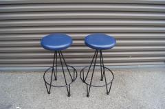 Frederic Weinberg Pair of Iron and Leather Bar Stools by Frederic Weinberg - 3061176