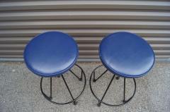 Frederic Weinberg Pair of Iron and Leather Bar Stools by Frederic Weinberg - 3061177