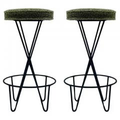 Frederic Weinberg Pair of Mid Century Modern Bar Stools by Frederic Weinberg in Black Iron - 3313747