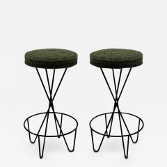 Frederic Weinberg Pair of Mid Century Modern Bar Stools by Frederic Weinberg in Black Iron - 3315765