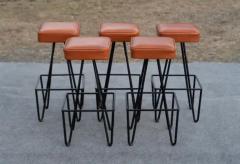Frederic Weinberg Set of 5 Frederic Weinberg Square Leg Iron Orange Leatherette Upholstery 1950s - 4107490