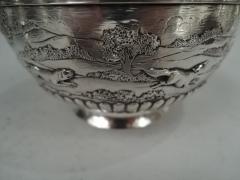 Frederick Brasted English Victorian Sterling Silver Bowl with Rural Fox Hunt Scene - 3761996