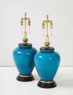 Frederick Cooper Lamp Co Pair of Cerulean Blue Crackle Glazed Lamps by Frederick Cooper - 4087939