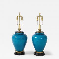 Frederick Cooper Lamp Co Pair of Cerulean Blue Crackle Glazed Lamps by Frederick Cooper - 4089366