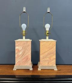 Frederick Cooper Lamp Co Pair of Faux Marble Table Lamps by Frederick Cooper 1990 with Brushed Acrylic - 4206793