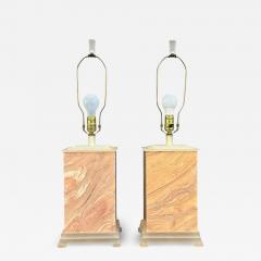Frederick Cooper Lamp Co Pair of Faux Marble Table Lamps by Frederick Cooper 1990 with Brushed Acrylic - 4207861