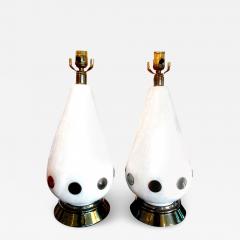 Frederick Cooper Lamp Co Pair of Italian Mid Century Modern White Porcelain and Brass Lamps - 3763571