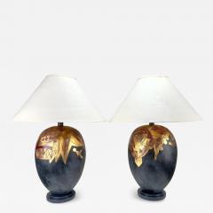 Frederick Cooper Mid Century Modern Ginger Jar Gold Black Table Lamp a Pair - 3704643