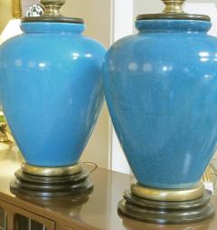 Frederick G Cooper A pair of American turquoise crackle glaze ceramic lamps by Frederick Cooper - 918079