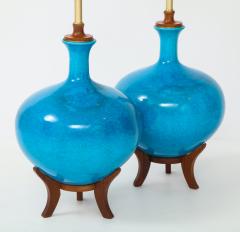 Frederick G Cooper Fabulous Pair of Mid Century Lamps With A Cerulean Blue Crackle Glaze  - 1090403