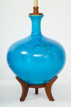 Frederick G Cooper Fabulous Pair of Mid Century Lamps With A Cerulean Blue Crackle Glaze  - 1090404