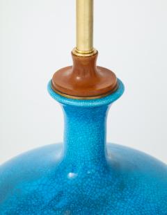 Frederick G Cooper Fabulous Pair of Mid Century Lamps With A Cerulean Blue Crackle Glaze  - 1090407