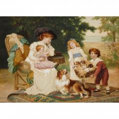 Frederick Morgan Fred Morgan A Family Party large Victorian watercolour painting - 3732211