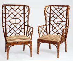 Frederick Victoria Monumental Pair of Faux Tortoise Chinese Chippendale Style Arm Chairs - 4331530