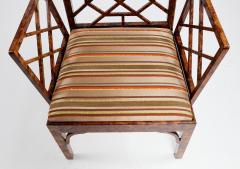 Frederick Victoria Monumental Pair of Faux Tortoise Chinese Chippendale Style Arm Chairs - 4331534