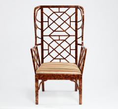 Frederick Victoria Monumental Pair of Faux Tortoise Chinese Chippendale Style Arm Chairs - 4331536