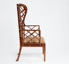 Frederick Victoria Monumental Pair of Faux Tortoise Chinese Chippendale Style Arm Chairs - 4331537