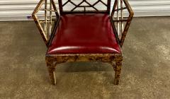 Frederick Victoria Monumental Pair of Faux Tortoise Chinese Chippendale Style Arm Chairs - 4331542