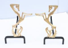 Frederick Weinberg Frederic Weinberg Solid Brass 1960s Andirons - 2846366