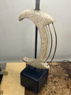Frederick Weinberg MID CENTURY PLASTER BRASS ABSTRACT SCULPTURAL LAMPS WITH ORIGINAL RED SHADES - 4140622