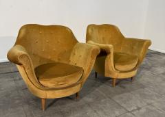 Frederico Munari 2 Velvet Armchairs by Federico Munari w Matching Sofa Available Italy 1950s - 4498600