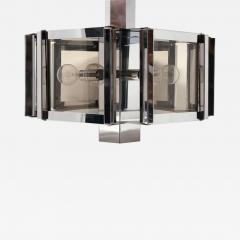 Fredrick Ramond Fredrick Ramond Hexagonal Chrome and Smoked Glass Chandelier USA circa 1970s - 1798712