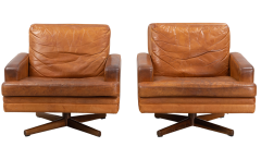 Fredrik Kayser Pair Fredrik Kayser Model 807 Leather Swivel Chairs - 2780174