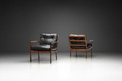Fredrik Kayser Pair of Leather and Wood Armchairs by Fredrik Kayser Attr Norway ca 1960s - 4317821